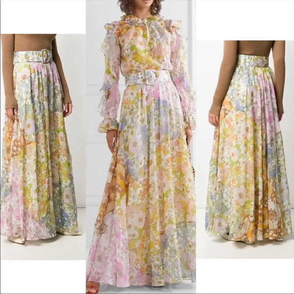 NEW! Boho Retro Patchwork Mixed Floral Print Silk Maxi Skirt - Picture 7 of 11